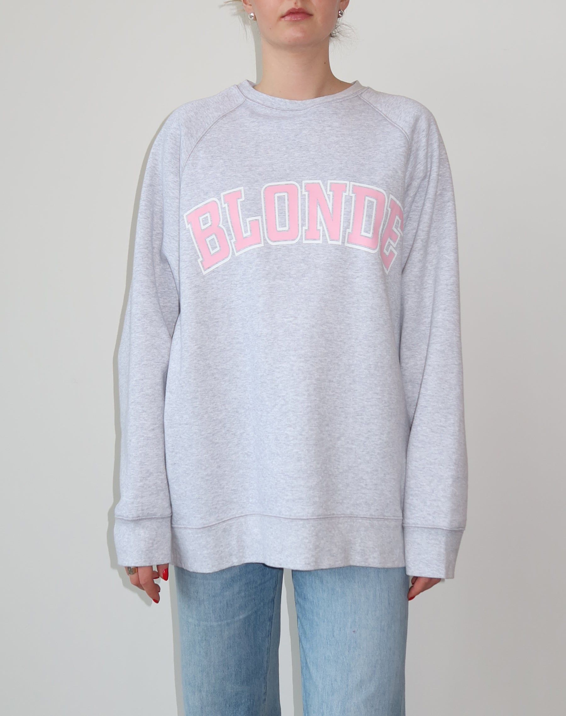 The "BLONDE" Not Your Boyfriend's Varsity Crew Neck Sweatshirt | Pebble Grey & Baby Pink sold by Brunette The Label product image thumbnail 2
