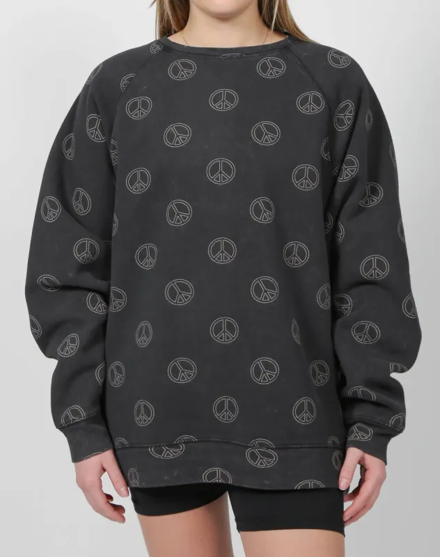 The "ALL OVER PEACE SIGN" Not Your Boyfriend's Crew Neck Sweatshirt | Washed Black sold by Brunette The Label