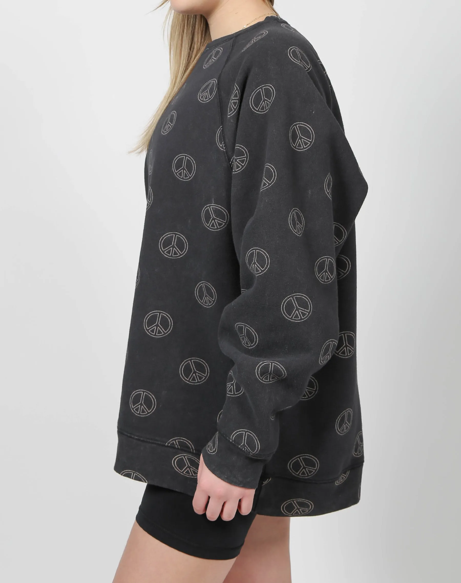 The "ALL OVER PEACE SIGN" Not Your Boyfriend's Crew Neck Sweatshirt | Washed Black sold by Brunette The Label product image thumbnail 2