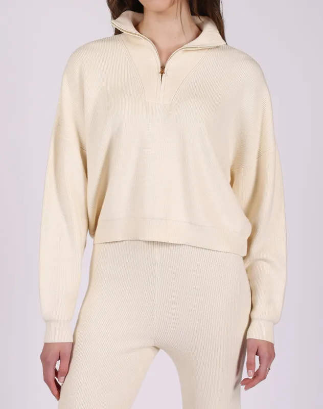 The Ribbed Knit Half-Zip Popover | Cream sold by Brunette The Label