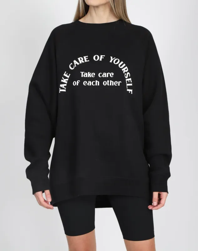 The "TAKE CARE" Not Your Boyfriend's Crew Neck Sweatshirt | True Black sold by Brunette The Label