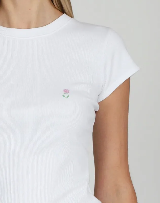 The "Rose" Ribbed Fitted Tee | White with Baby Pink sold by Brunette The Label