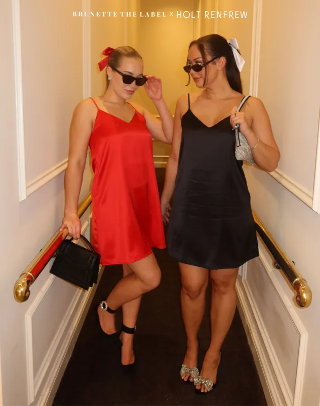 'Naomi' Satin Mini Slip Dress in Black | Holt Renfrew sold by Brunette The Label