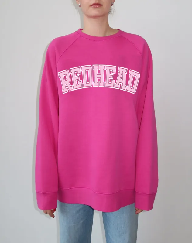 The "REDHEAD" Not Your Boyfriend's Varsity Crew Neck Sweatshirt | Fuchsia & Baby Pink sold by Brunette The Label