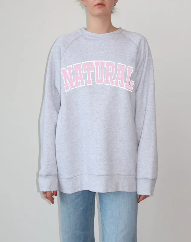 The "NATURAL" Not Your Boyfriend's Varsity Crew Neck Sweatshirt | Pebble Grey & Baby Pink sold by Brunette The Label