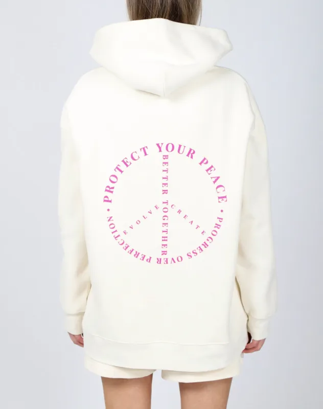 The "PROTECT YOUR PEACE" Big Sister Hoodie | Almond Milk & Fuchsia sold by Brunette The Label