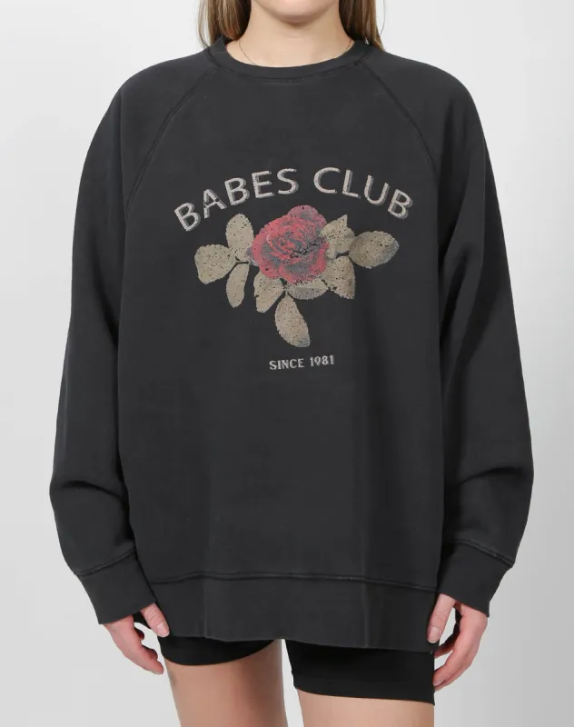 The "BABES CLUB" Not Your Boyfriend's Crew Neck Sweatshirt | Washed Black sold by Brunette The Label