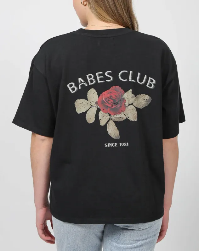The "BABES CLUB" Boxy Tee | Washed Black sold by Brunette The Label