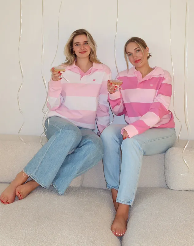 The "HEART" Striped Rugby Shirt | Baby Pink & White sold by Brunette The Label