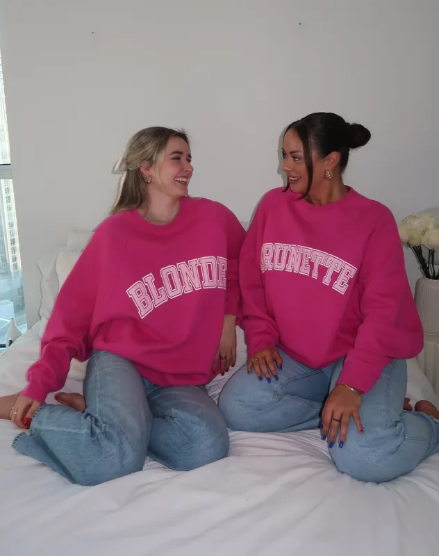 The "BLONDE" Not Your Boyfriend's Varsity Crew Neck Sweatshirt | Fuchsia & Baby Pink sold by Brunette The Label