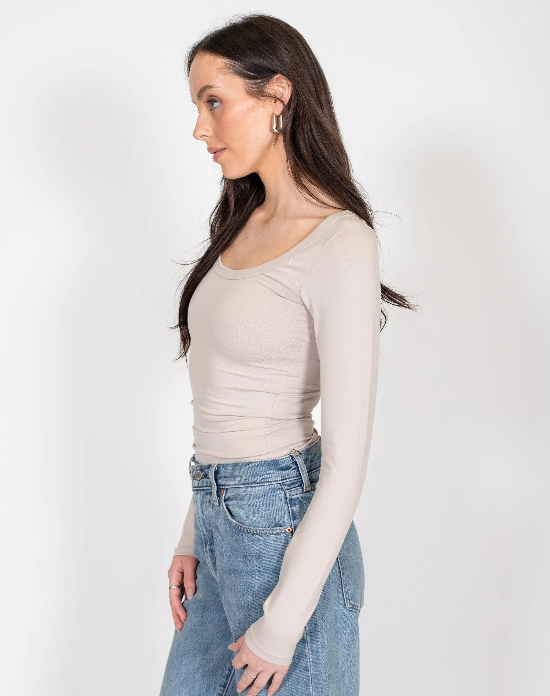 Scoop Neck Long Sleeve Tee | Oyster sold by Brunette The Label product image thumbnail 2