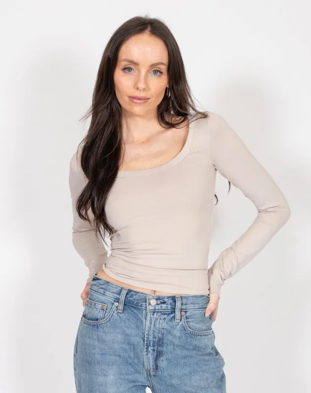 Scoop Neck Long Sleeve Tee | Oyster sold by Brunette The Label