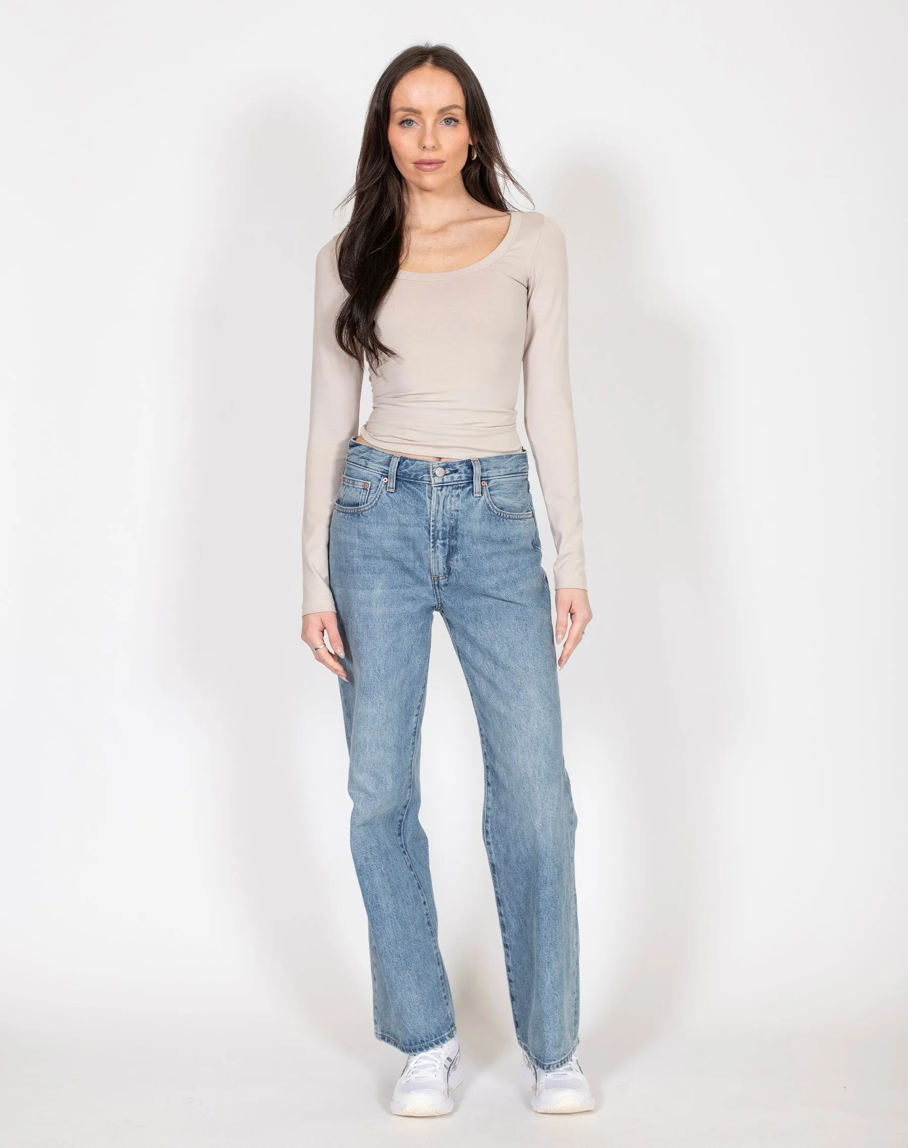 Scoop Neck Long Sleeve Tee | Oyster sold by Brunette The Label product image thumbnail 4