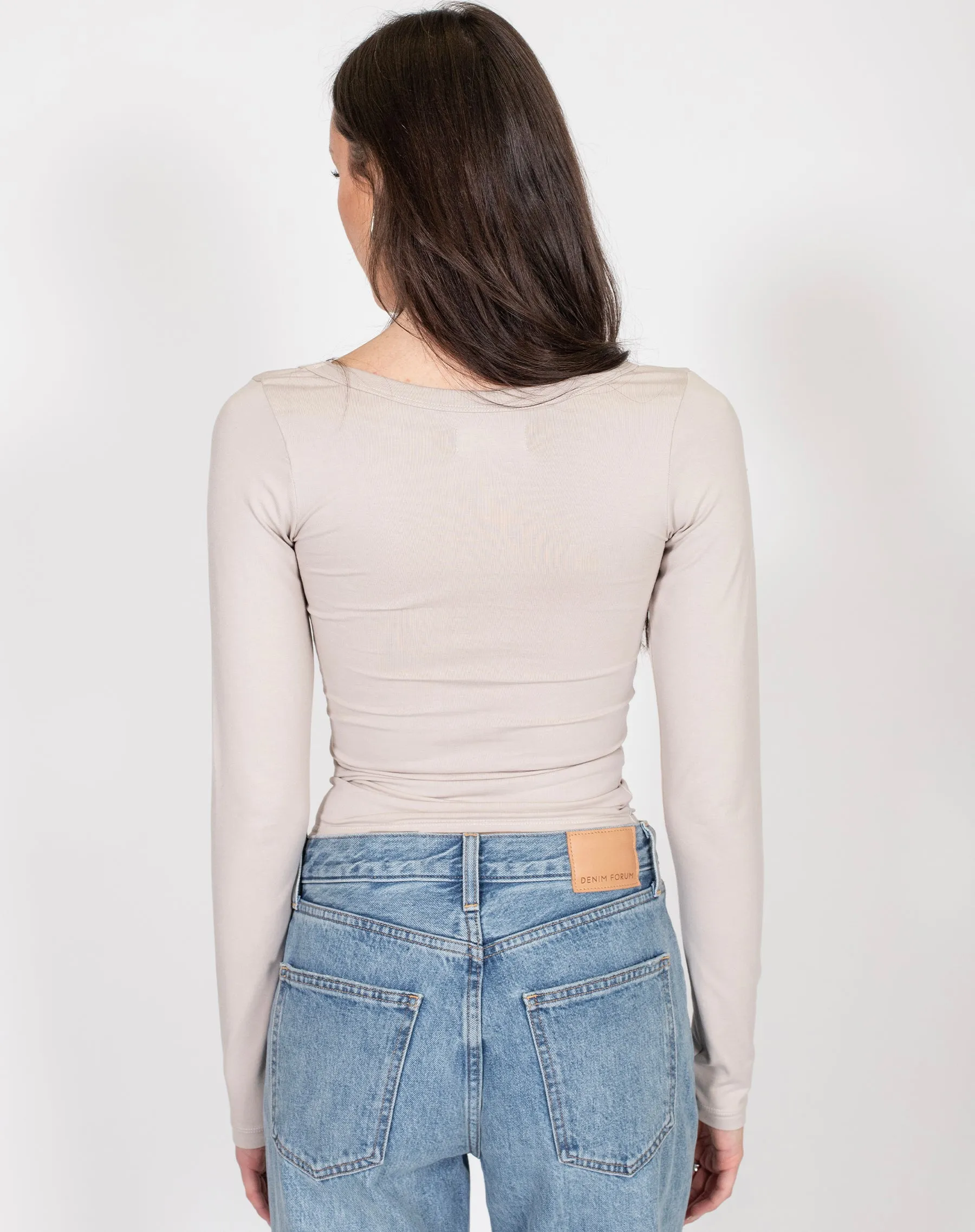 Scoop Neck Long Sleeve Tee | Oyster sold by Brunette The Label product image thumbnail 3