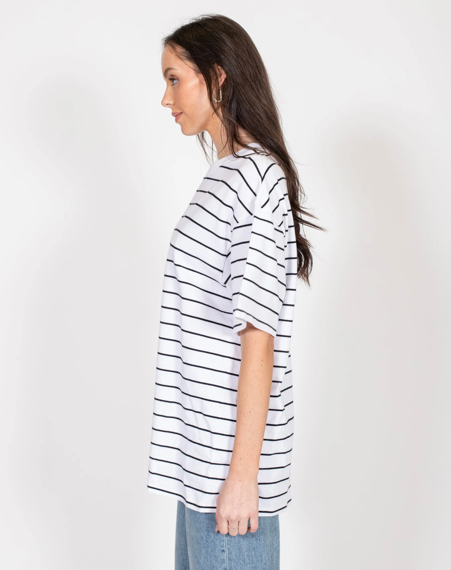 The Oversized Boxy Crew Neck Tee | White & Black Stripe sold by Brunette The Label product image thumbnail 2