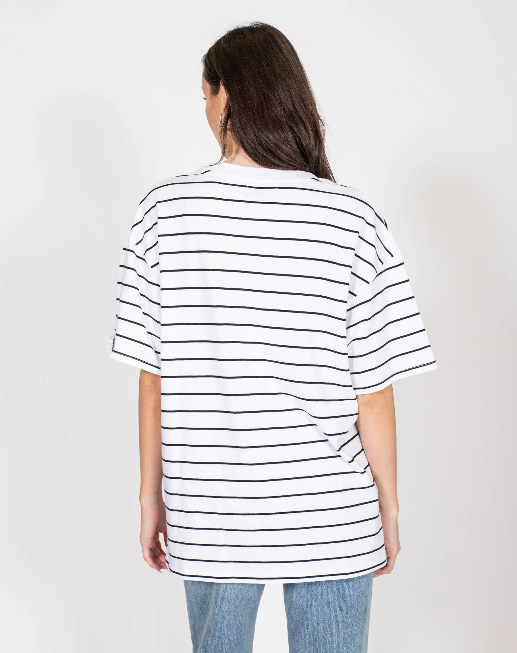 The Oversized Boxy Crew Neck Tee | White & Black Stripe sold by Brunette The Label product image thumbnail 3