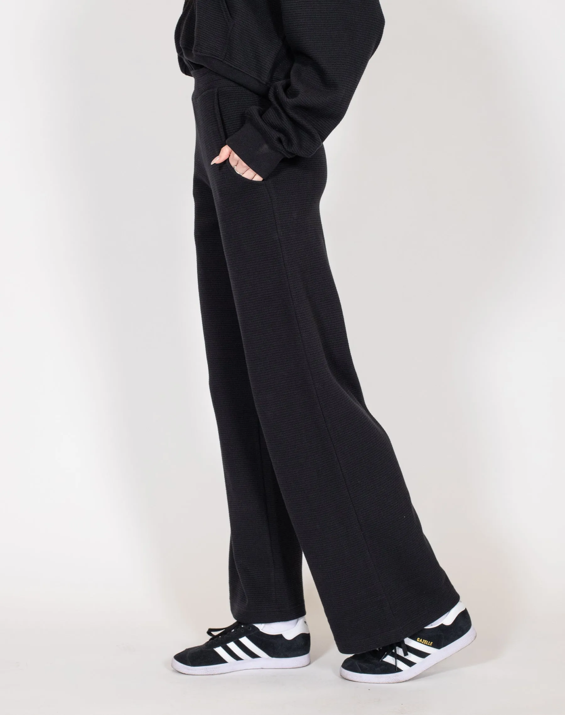 Waffle Wide Leg Pant | Black sold by Brunette The Label product image thumbnail 2