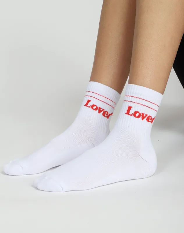"LOVER" Socks | White with Red sold by Brunette The Label