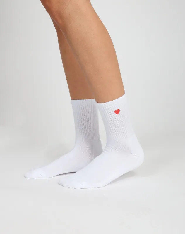 "HEART" Socks | White with Red sold by Brunette The Label