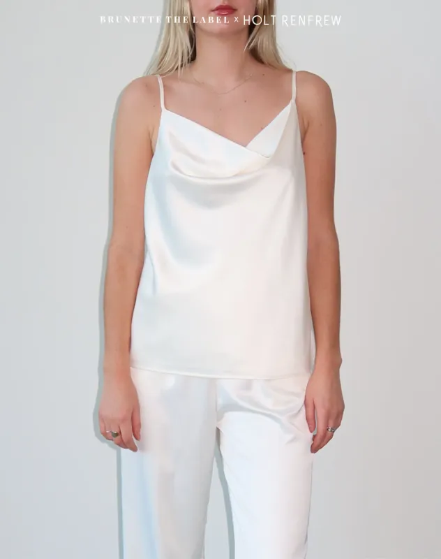 'Carrie' Satin Camisole in Oyster Shell | Holt Renfrew Pop Up sold by Brunette The Label