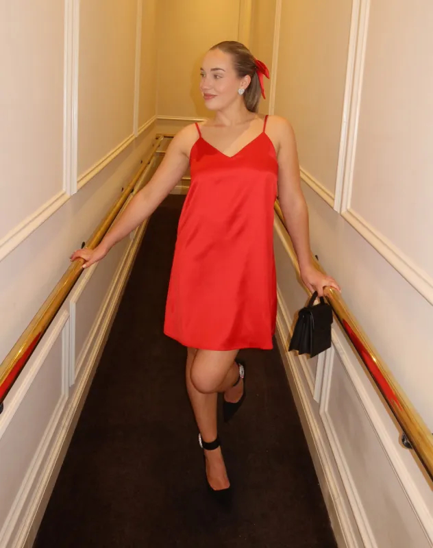 The 'Naomi' Satin Mini Slip Dress | Crimson sold by Brunette The Label
