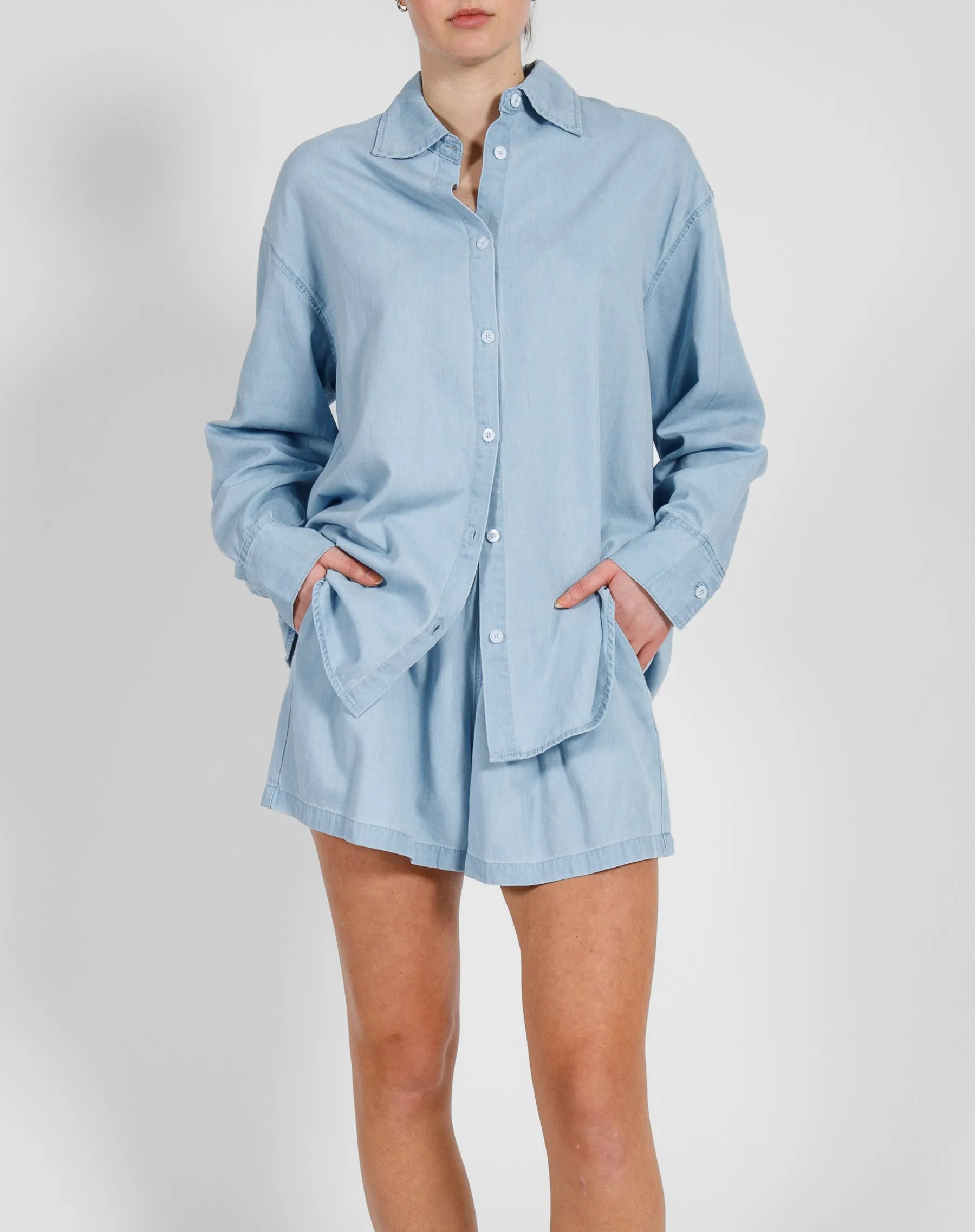 The Chambray Denim Button Up Shirt | Light Blue Denim sold by Brunette The Label product image thumbnail 2