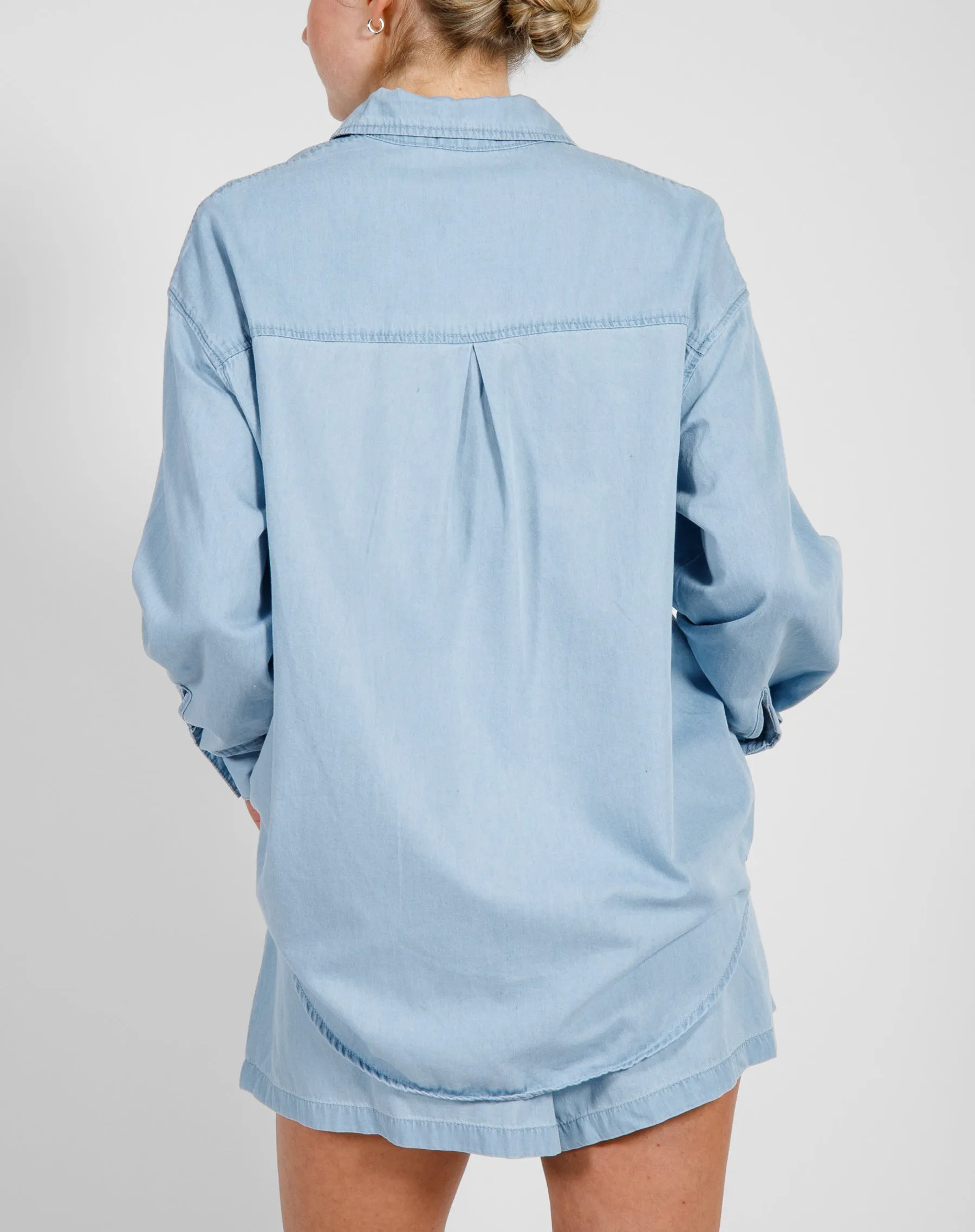 The Chambray Denim Button Up Shirt | Light Blue Denim sold by Brunette The Label product image thumbnail 4