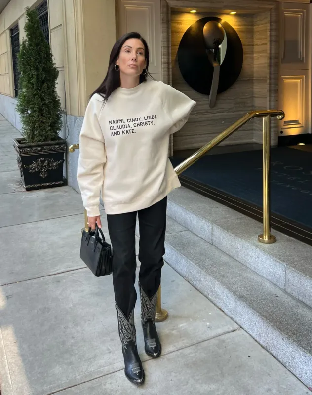 The "ROLL CALL" Not Your Boyfriend's Cotton Crew Neck Sweatshirt | Almond Milk made by Brunette The Label