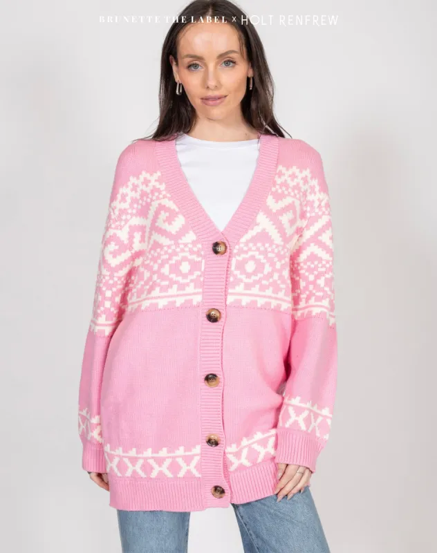 Fair Isle Knit Cardigan in Bubble Gum | Holt Renfrew Pop Up sold by Brunette The Label
