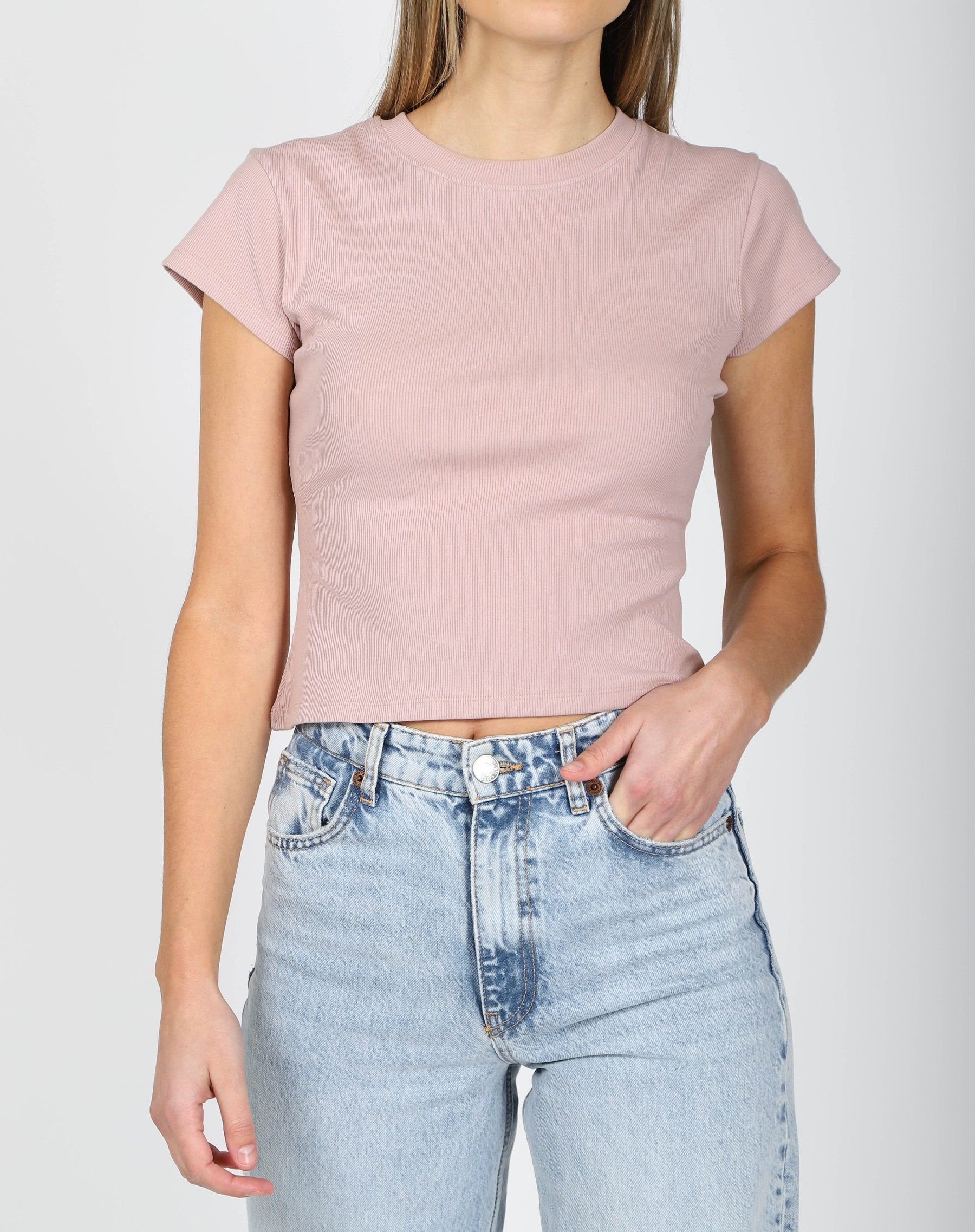 The Cropped Ribbed Tee | Pink Smoke sold by Brunette The Label
