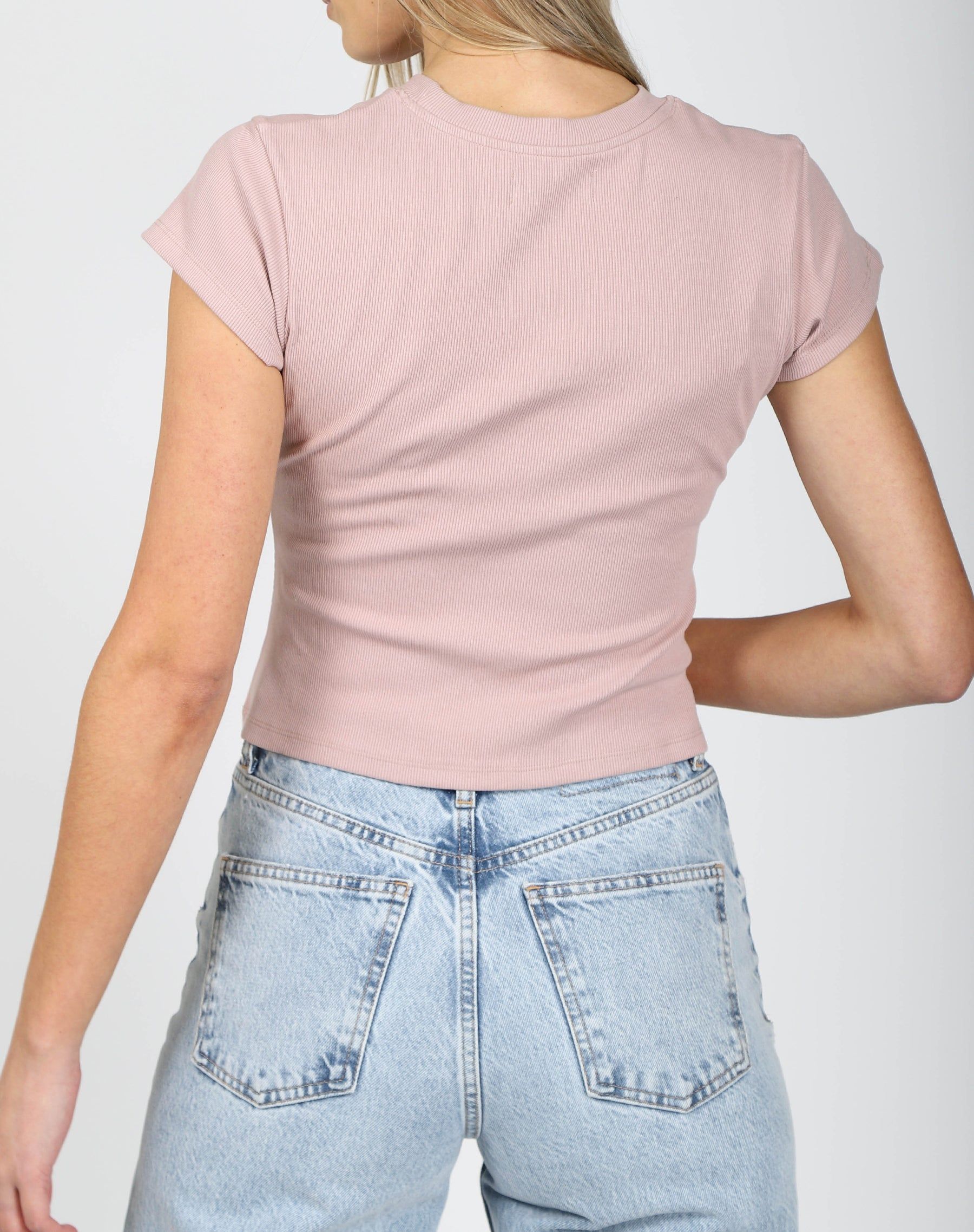 The Cropped Ribbed Tee | Pink Smoke sold by Brunette The Label product image thumbnail 3