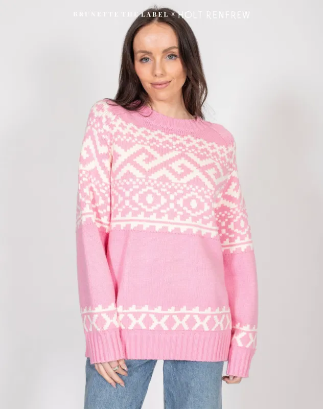 Fair Isle Knit Sweater in Bubble Gum | Holt Renfrew Pop Up sold by Brunette The Label