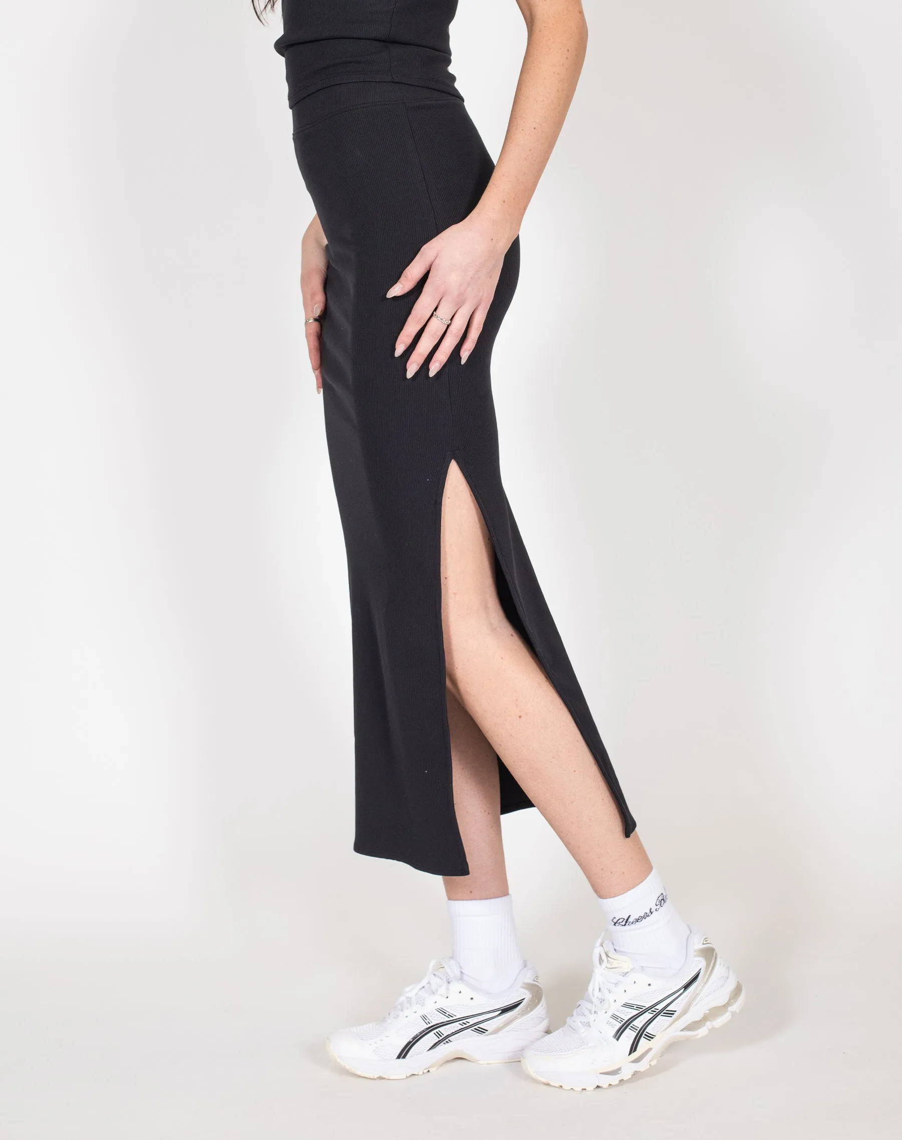 Ribbed Fitted Maxi Skirt | Black sold by Brunette The Label product image thumbnail 2
