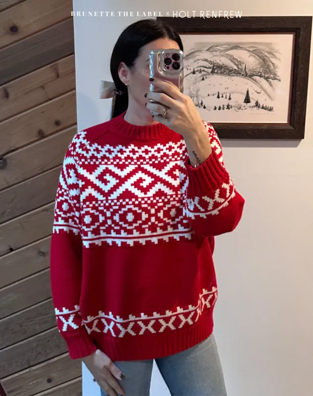 Fair Isle Knit Sweater in Crimson | Holt Renfrew Pop Up sold by Brunette The Label