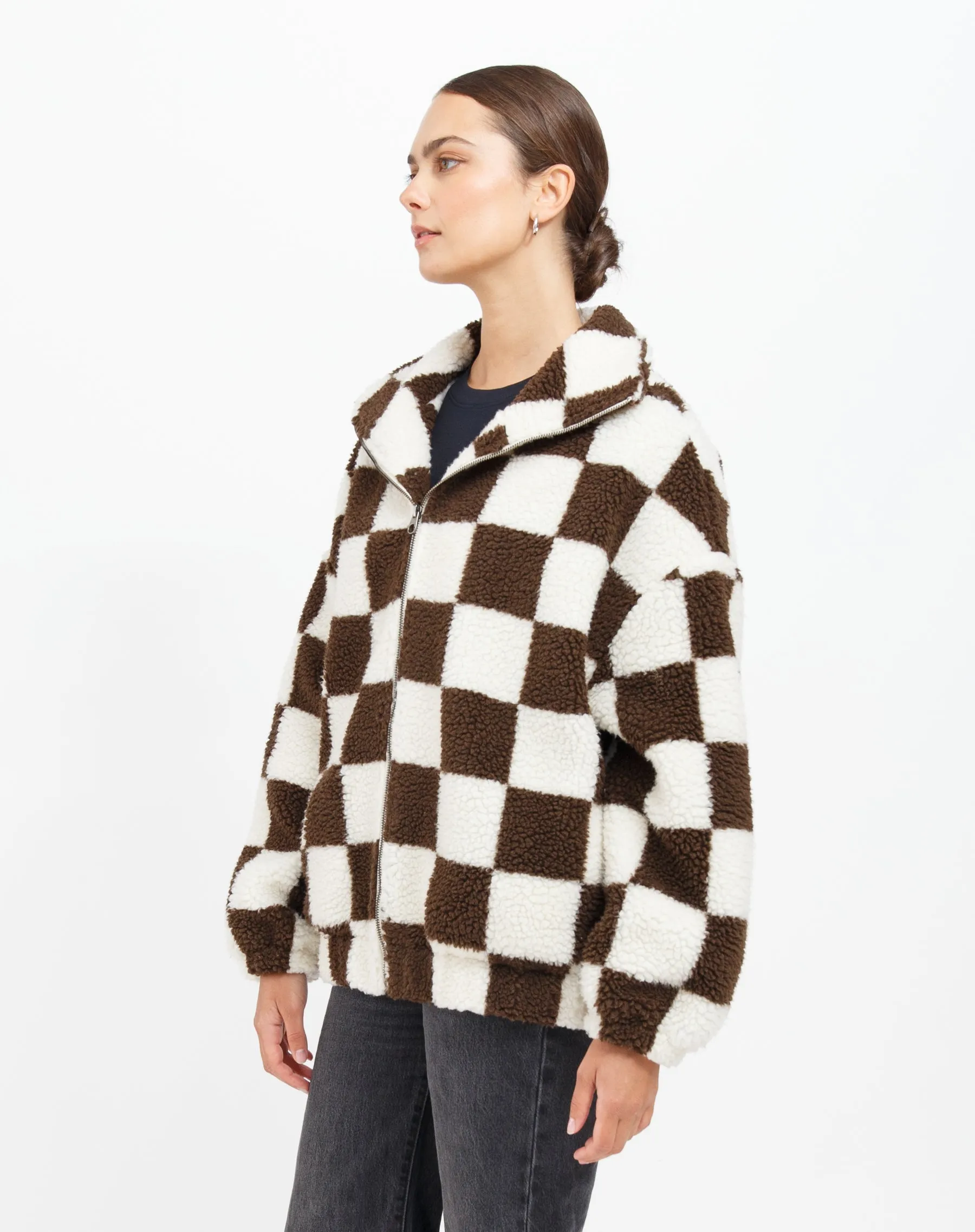 Checkerboard Sherpa Jacket sold by Brunette The Label product image thumbnail 2