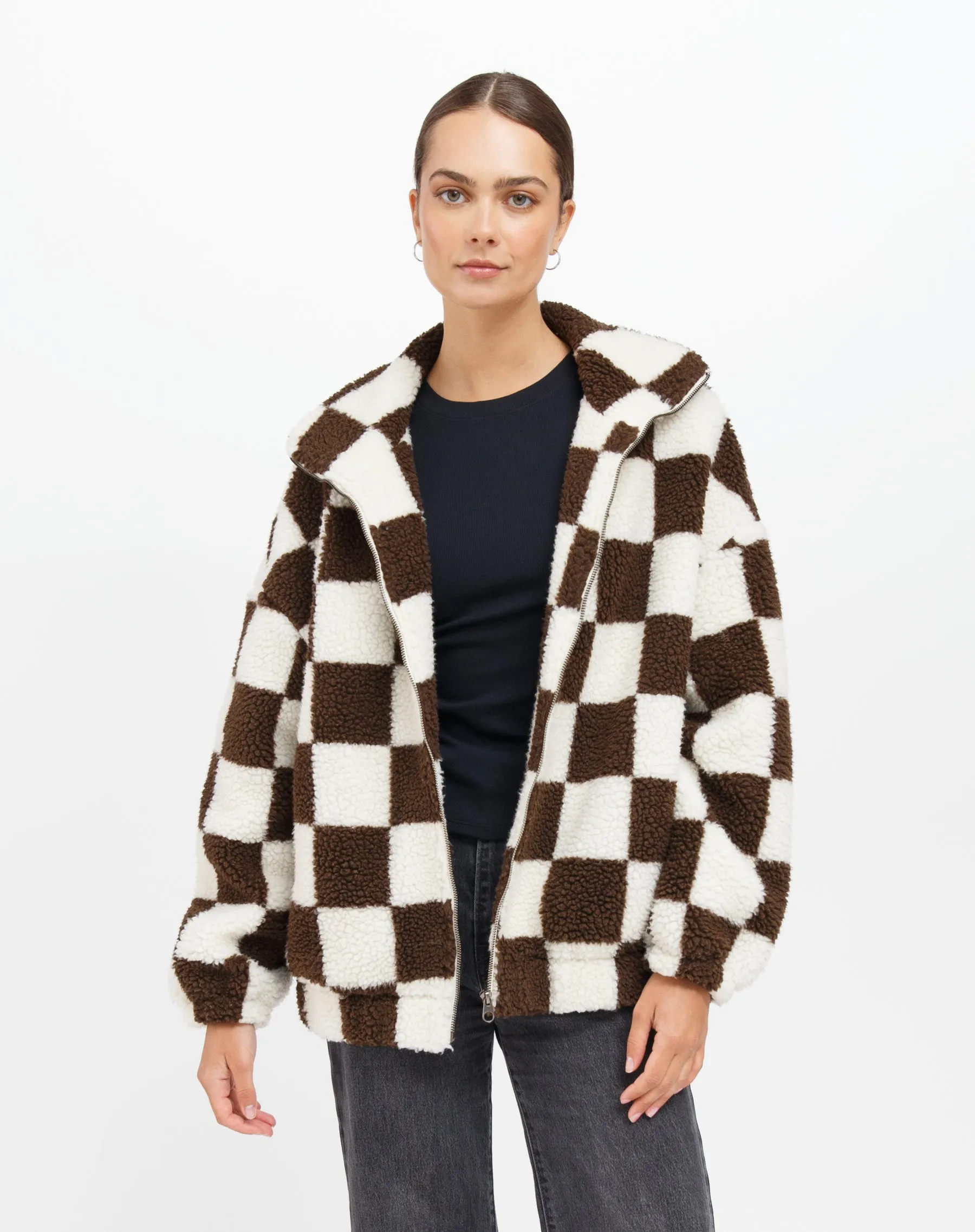Checkerboard Sherpa Jacket sold by Brunette The Label