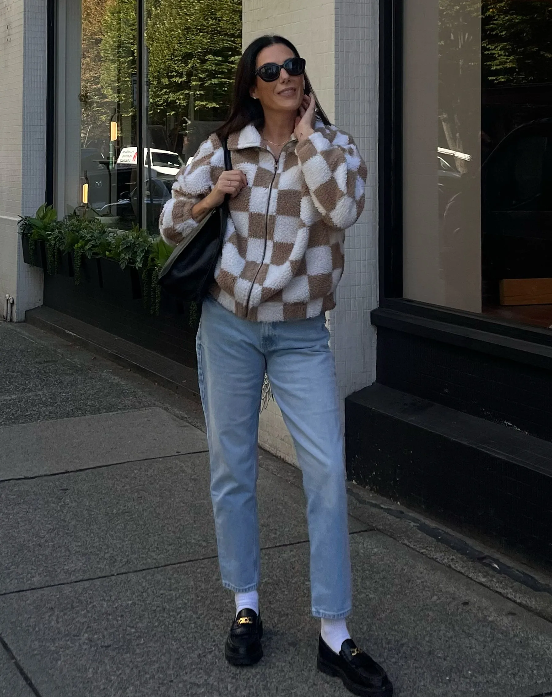 Checkerboard Sherpa Jacket sold by Brunette The Label