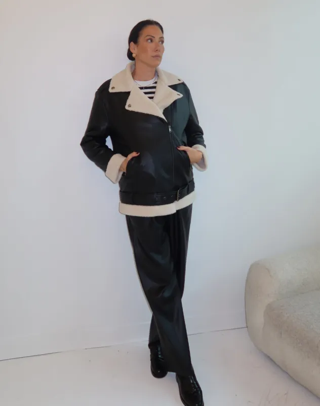 Florence Shearling Vegan Leather Jacket sold by Brunette The Label