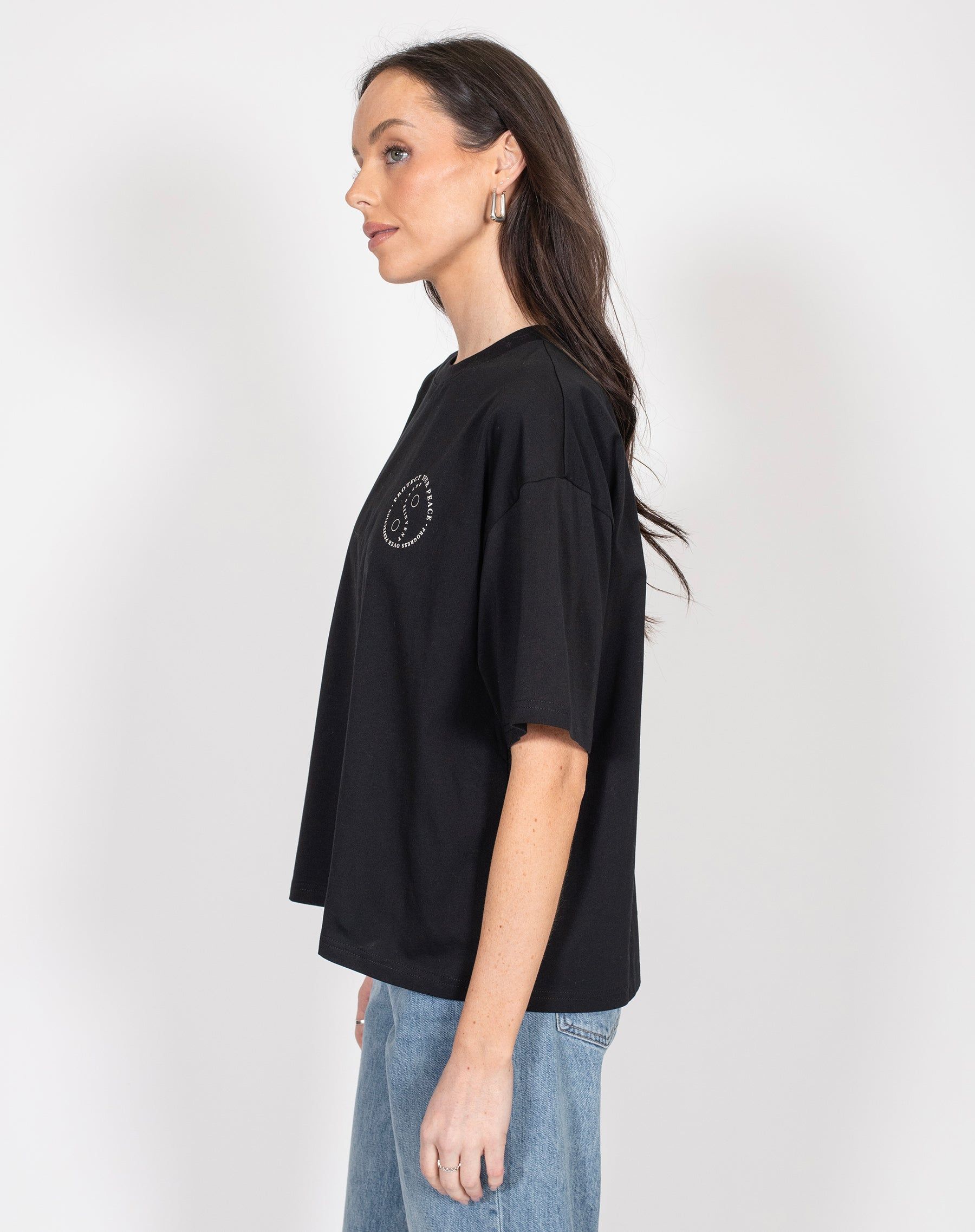 The "PROTECT YOUR PEACE" Boxy Crew Neck Tee | Black sold by Brunette The Label product image thumbnail 5