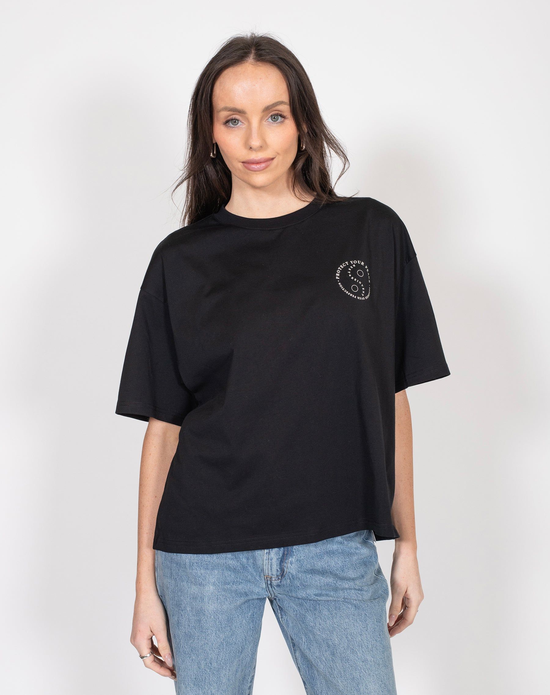 The "PROTECT YOUR PEACE" Boxy Crew Neck Tee | Black sold by Brunette The Label product image thumbnail 4