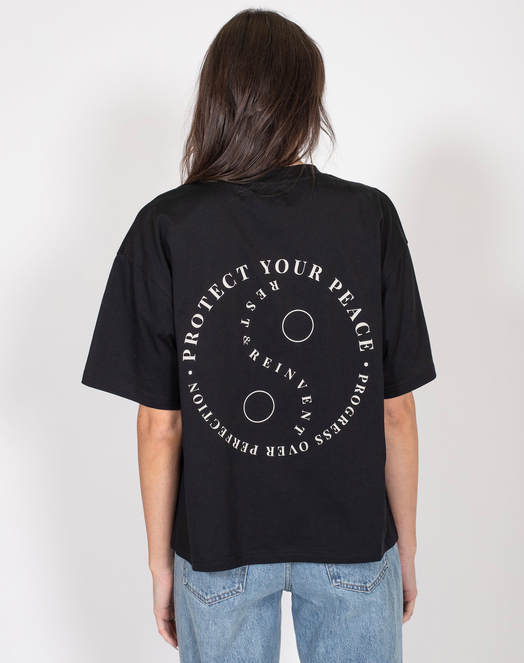 The "PROTECT YOUR PEACE" Boxy Crew Neck Tee | Black sold by Brunette The Label