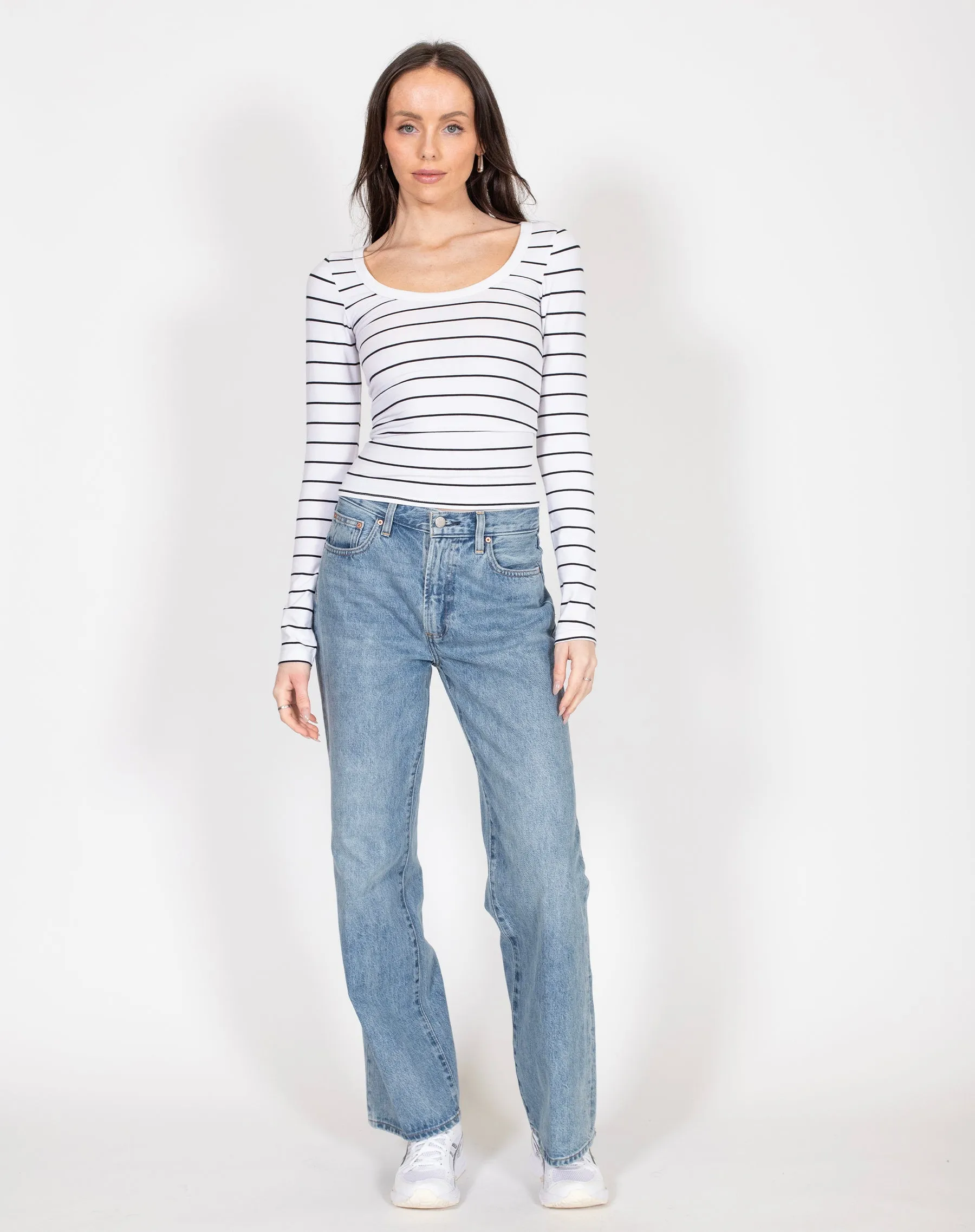 Scoop Neck Long Sleeve Tee | Black Stripe sold by Brunette The Label product image thumbnail 4