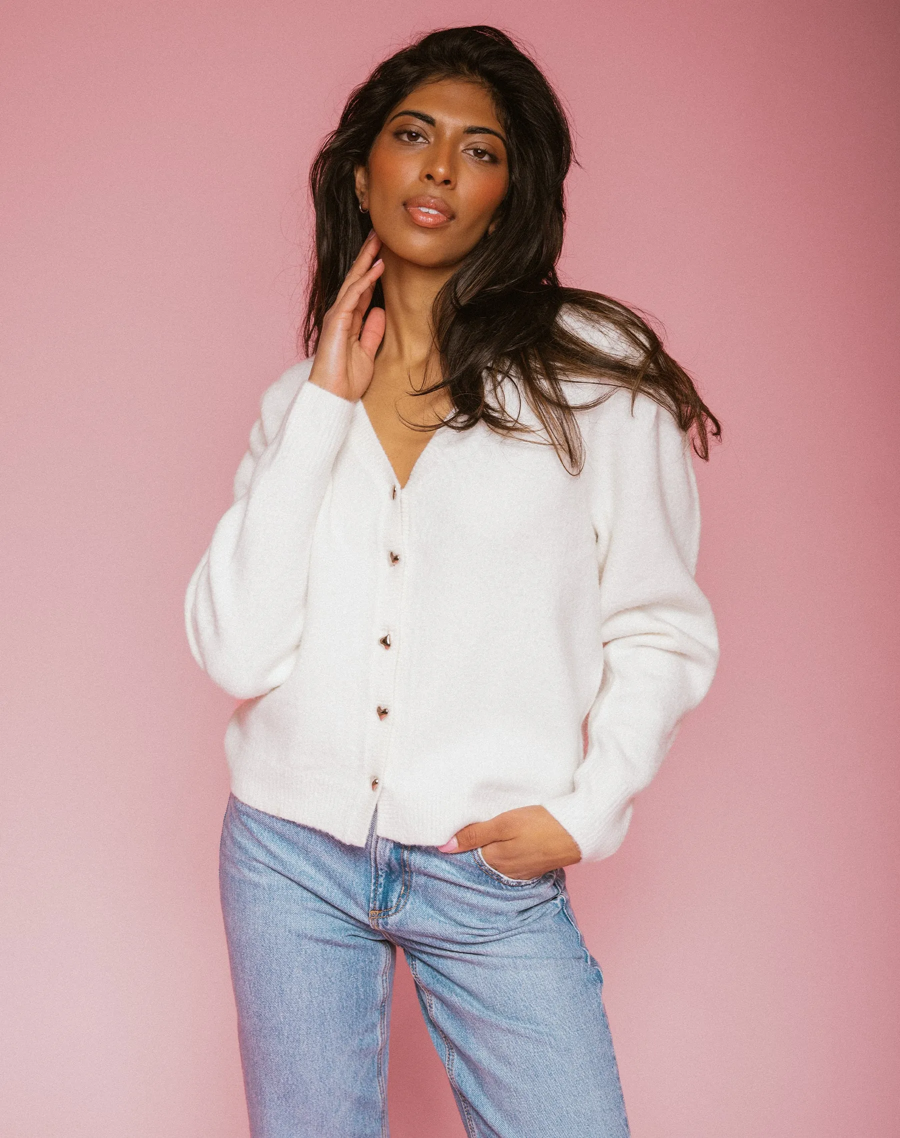 Heart Button Cardigan sold by Brunette The Label