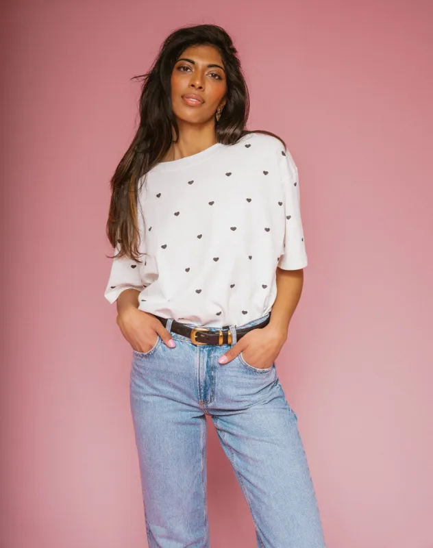 All Over Mini Heart Oversized Boxy Tee sold by Brunette The Label