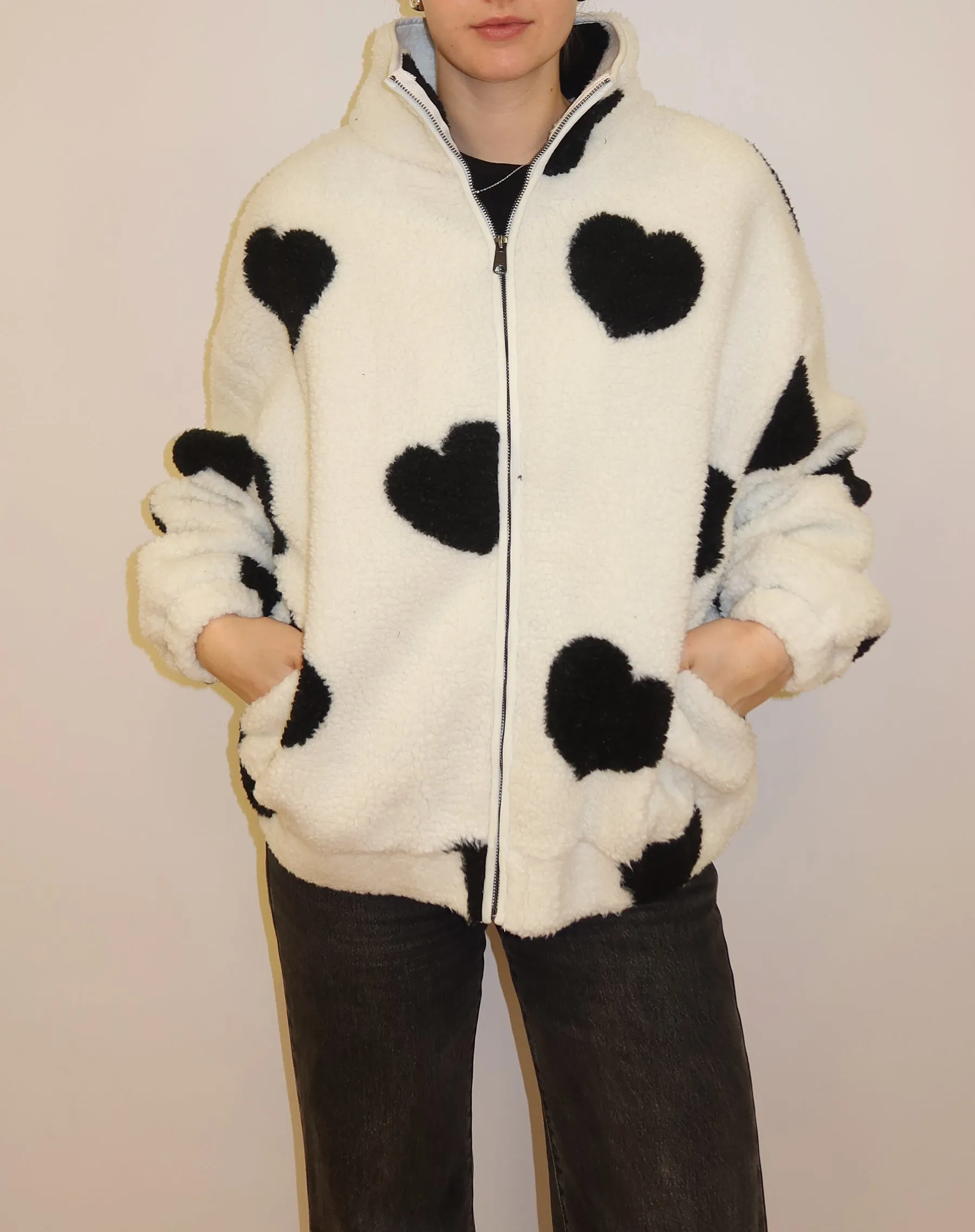 All Over Heart Sherpa Jacket sold by Brunette The Label