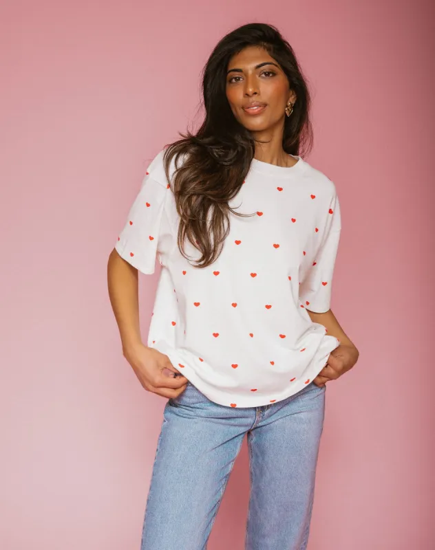 All Over Mini Heart Oversized Boxy Tee sold by Brunette The Label
