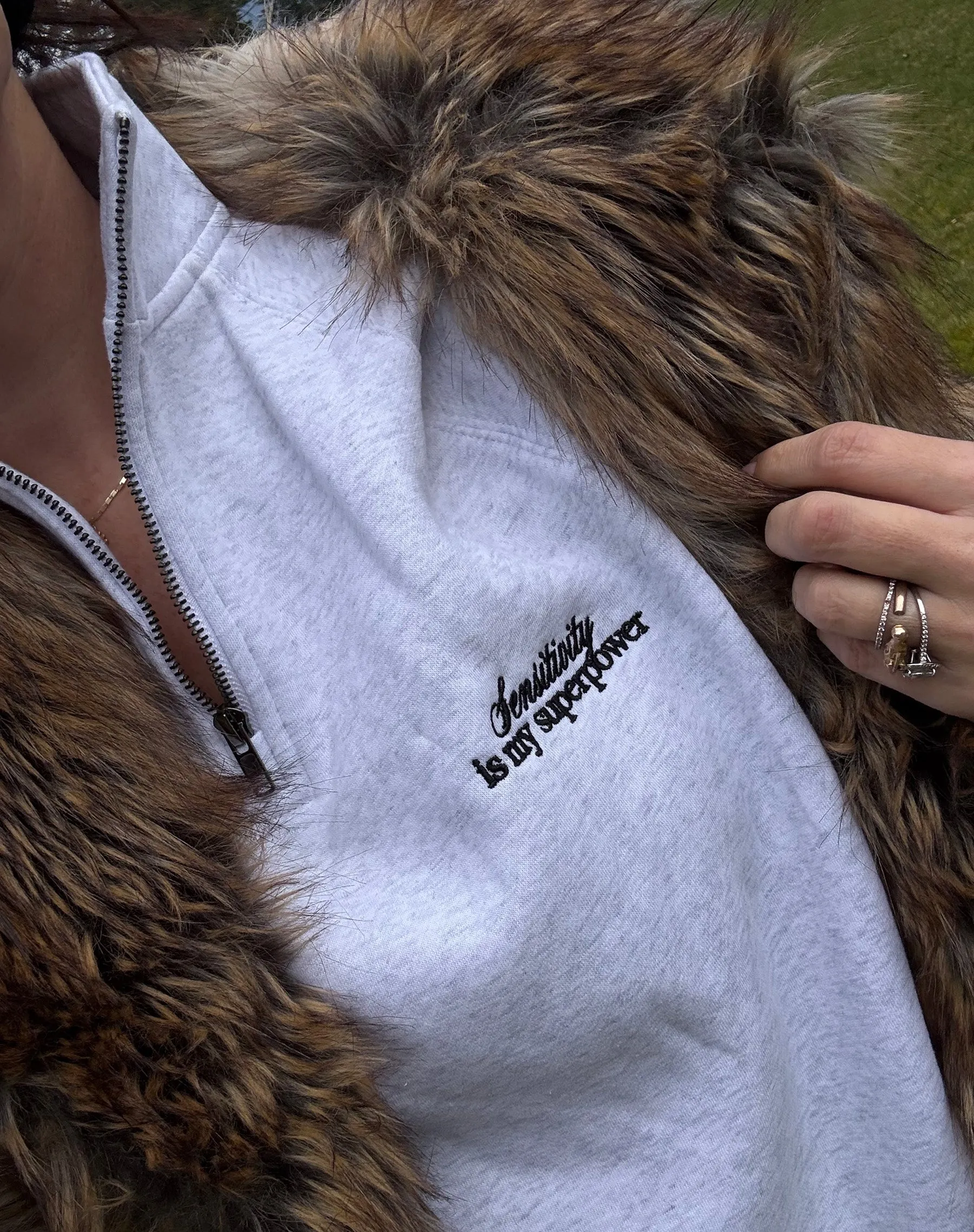 "Sensitivity is My Superpower" Not Your Boyfriend's Half-Zip Sweatshirt sold by Brunette The Label product image thumbnail 2