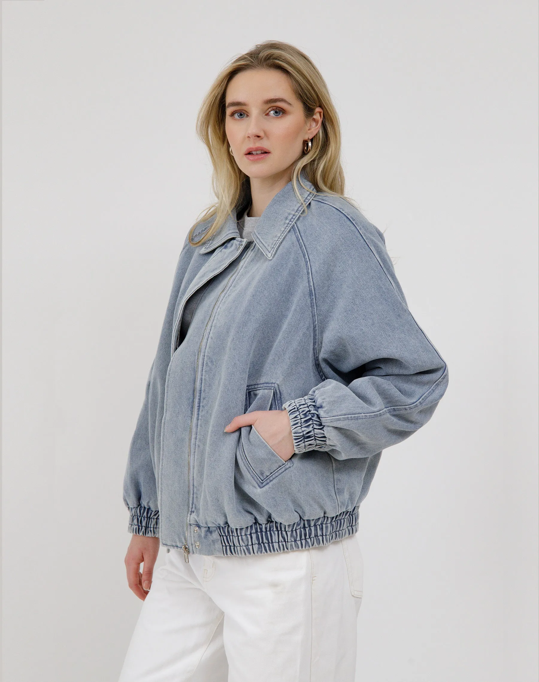 Denim Bomber Jacket sold by Brunette The Label product image thumbnail 2