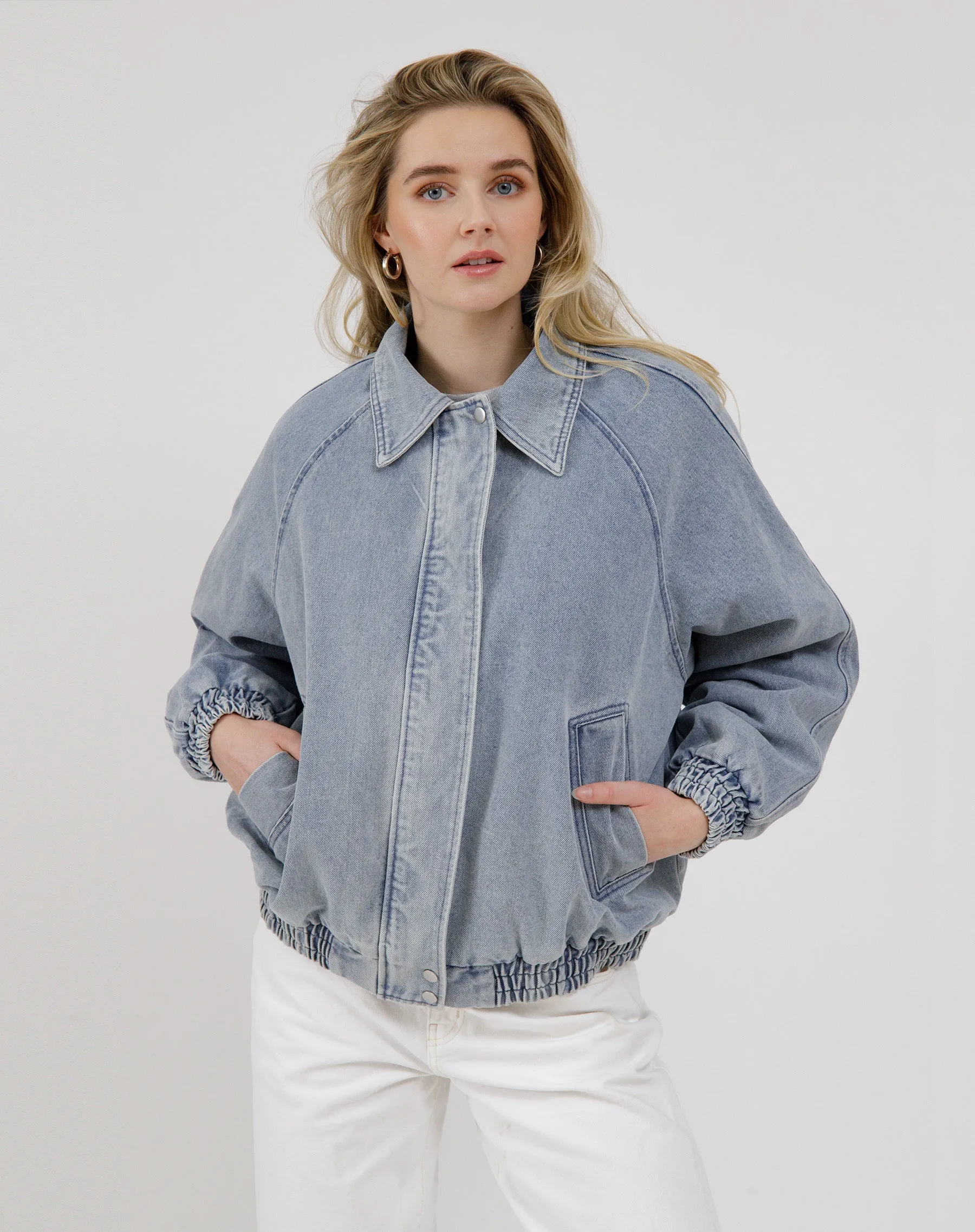 Denim Bomber Jacket sold by Brunette The Label product image thumbnail 5