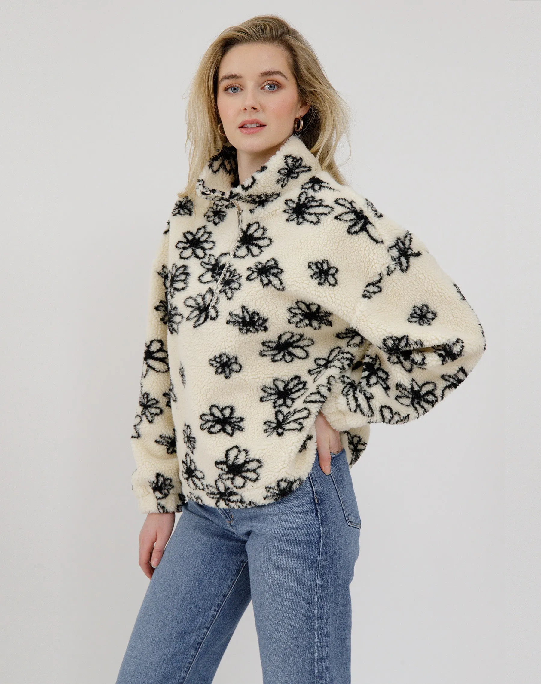 Floral Half Zip Sherpa sold by Brunette The Label product image thumbnail 3